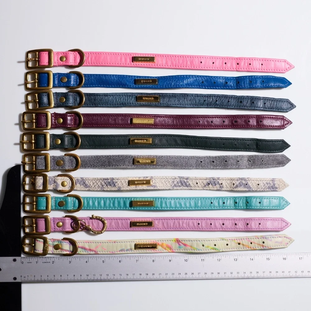 Leather Dog Collar by Hound Collection with Gold Bar Logo